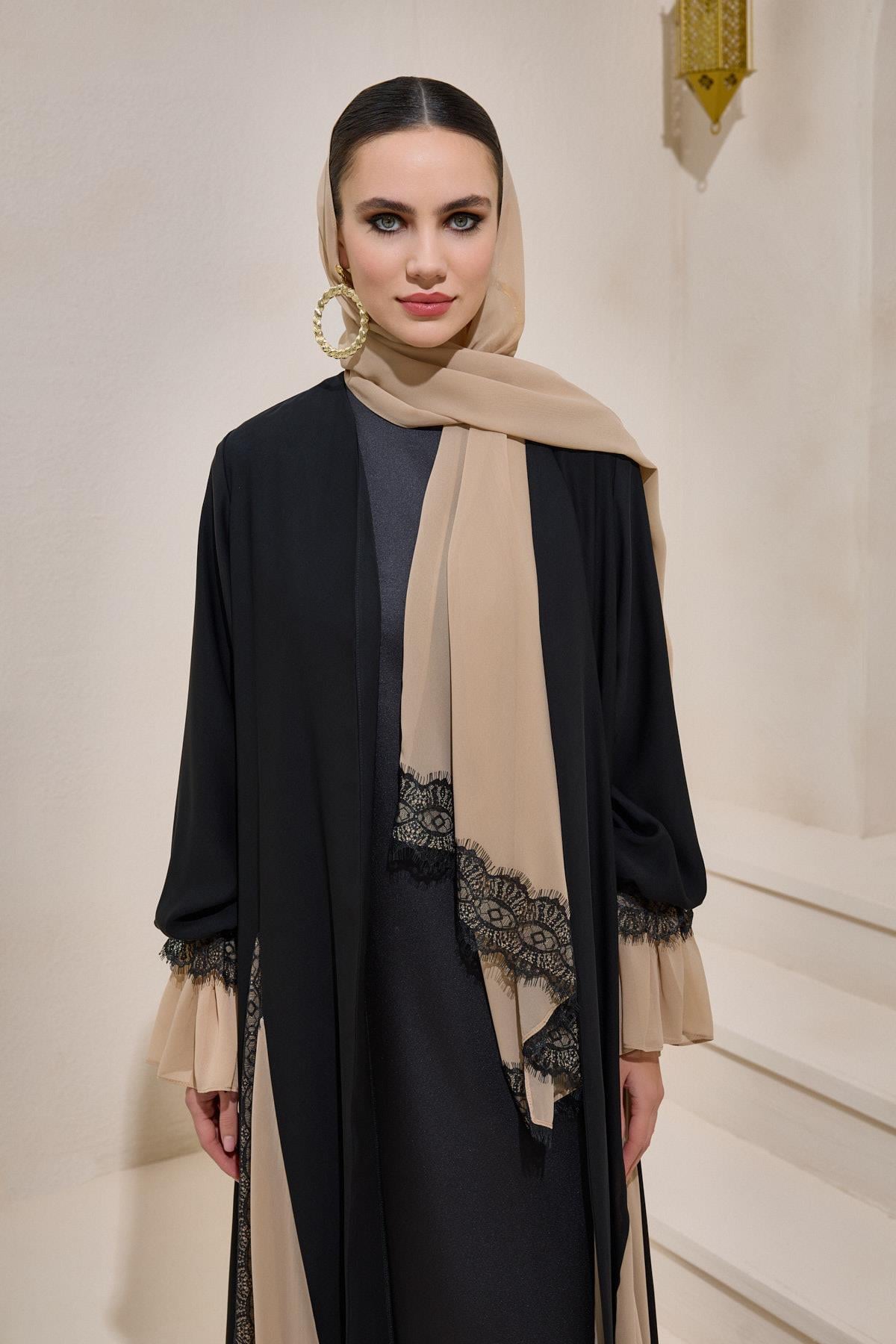 SARA ABAYA SET BLACK- CAMEL
