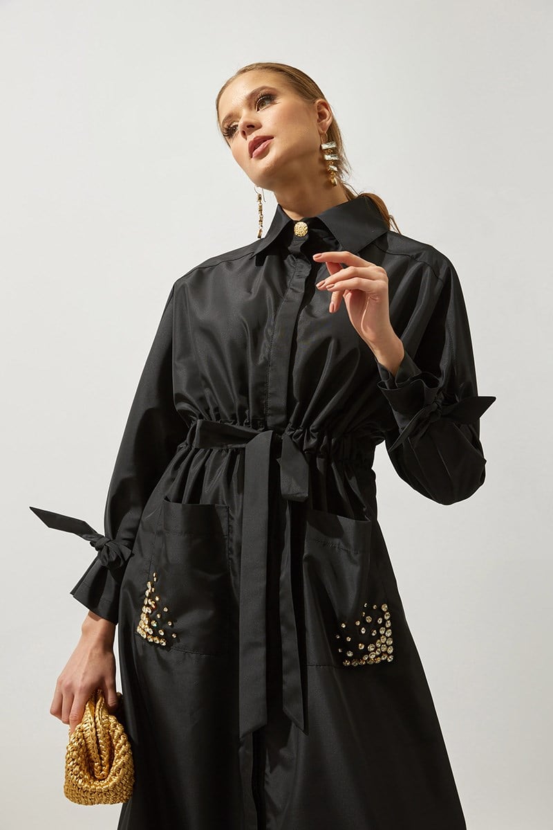 SHINE TRENCH COAT HANDMADE-BLACK
