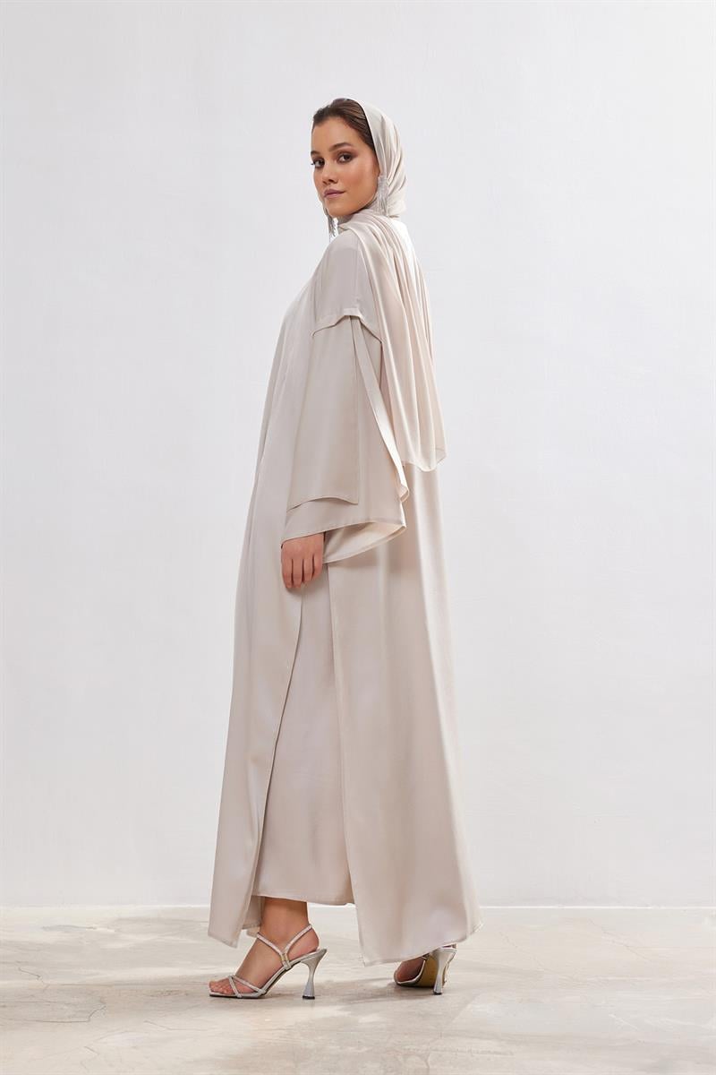 Silk Touch Abaya Dress Set - BEIGE