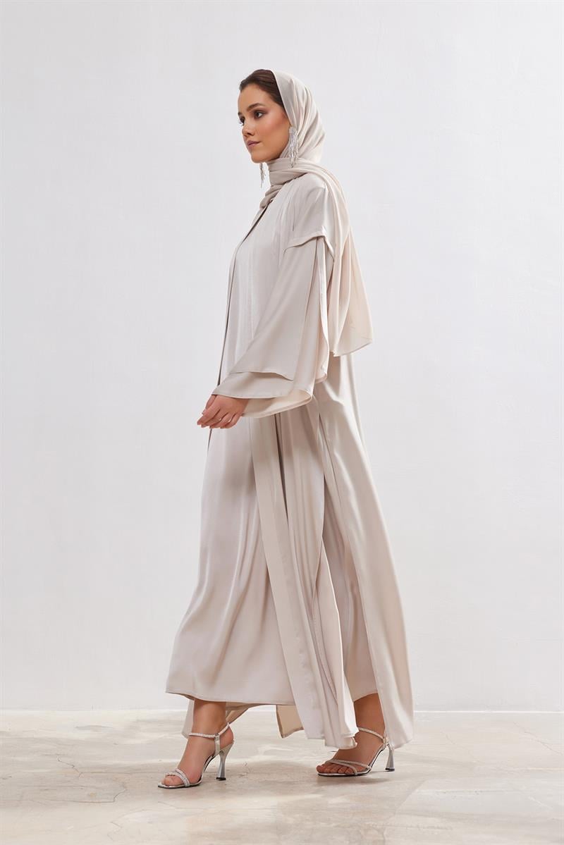 Silk Touch Abaya Dress Set - BEIGE