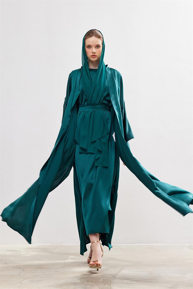 Silk Touch Abaya Dress Set - GREEN
