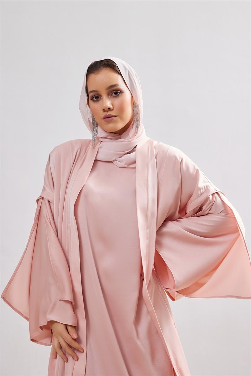 Silk Touch Abaya Dress Set - POWDER