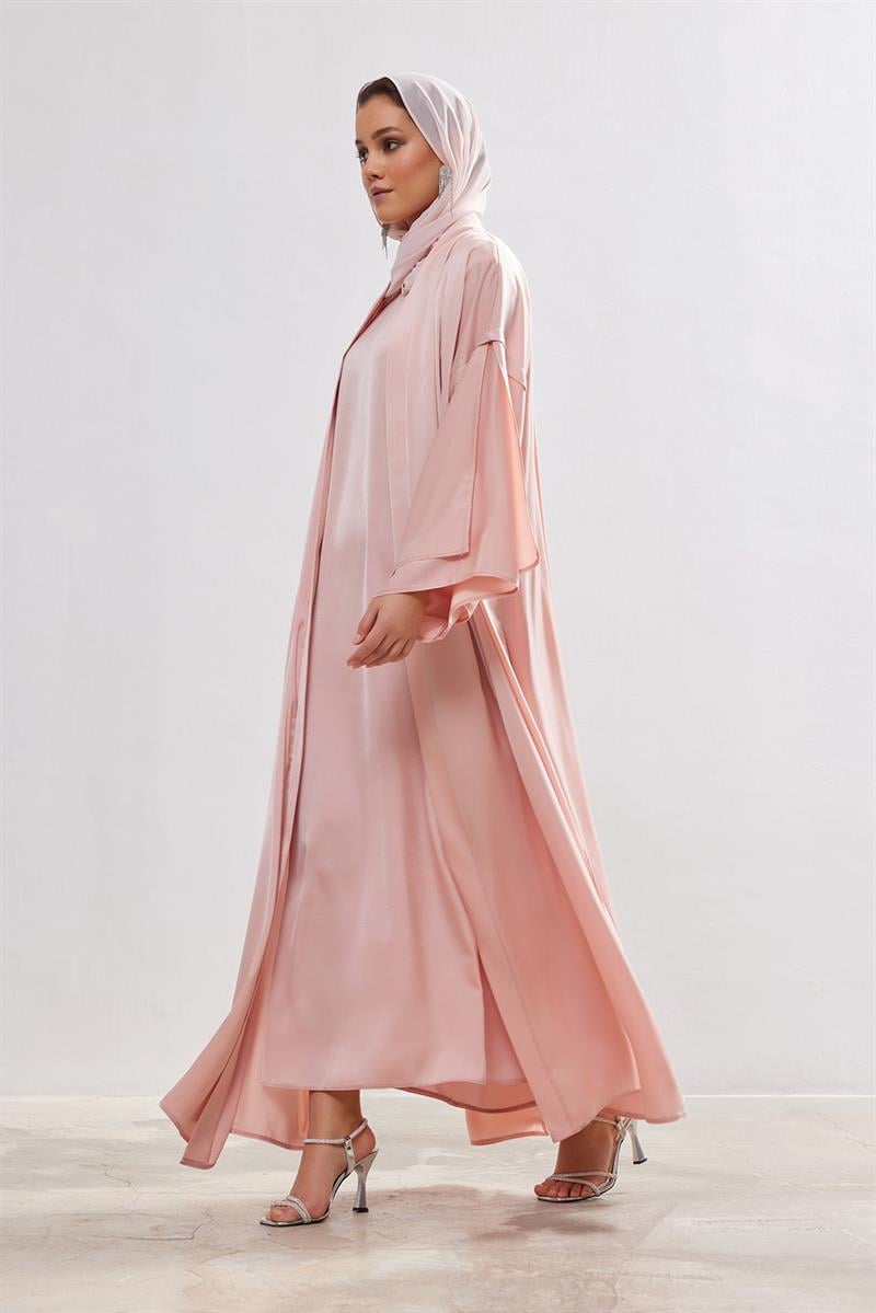Silk Touch Abaya Dress Set - POWDER