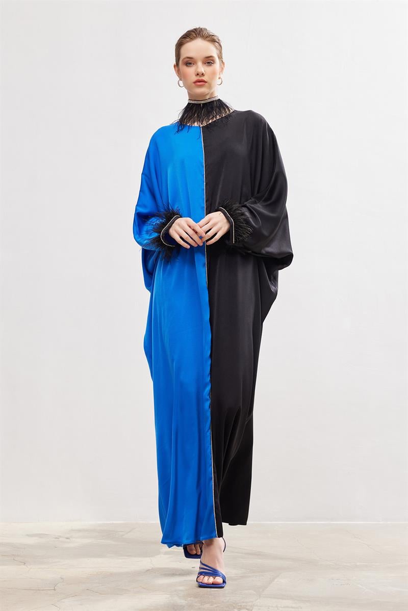 Silk Touch Two Color Kaftan - BLACK-BLUE