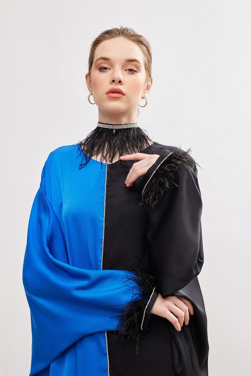 Silk Touch Two Color Kaftan - BLACK-BLUE
