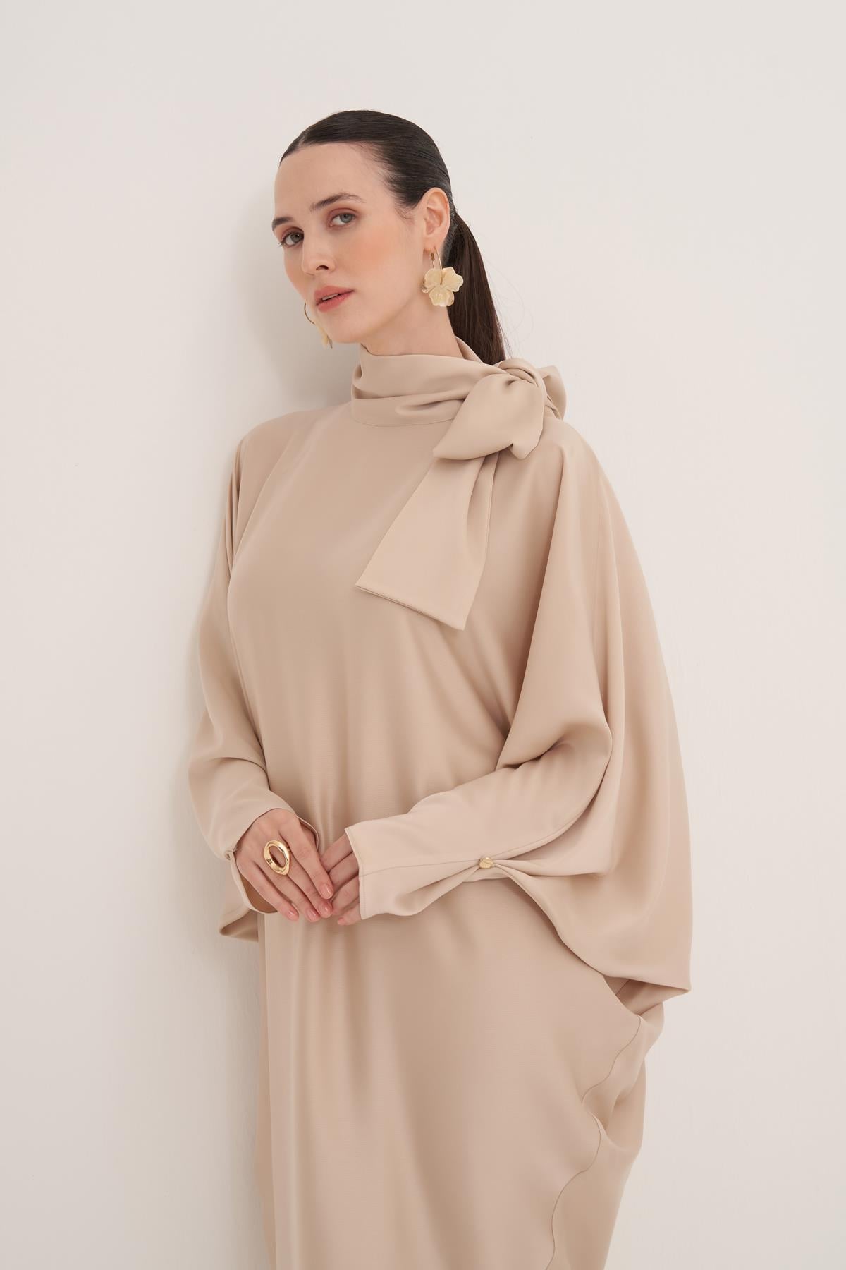 SOPHIE SATIN DRESS-BEIGE