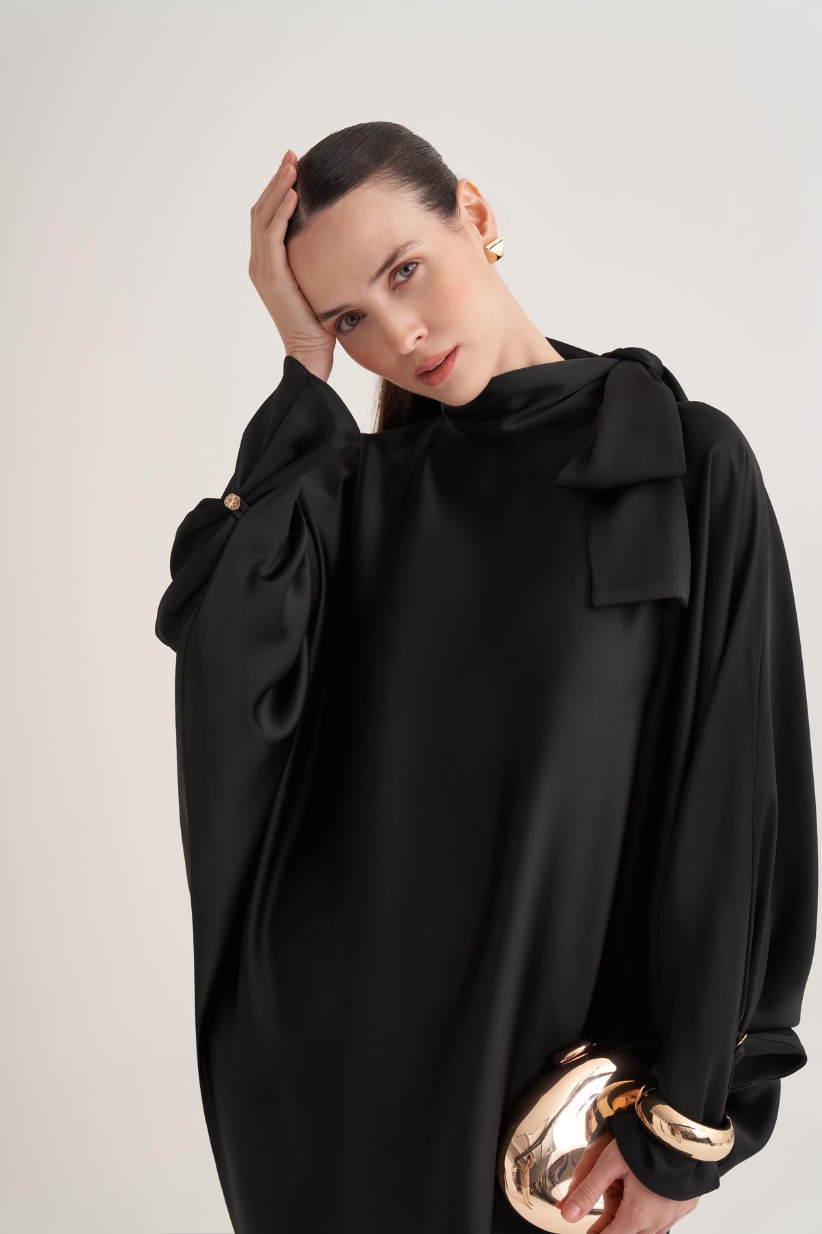 SOPHIE SATIN DRESS-BLACK
