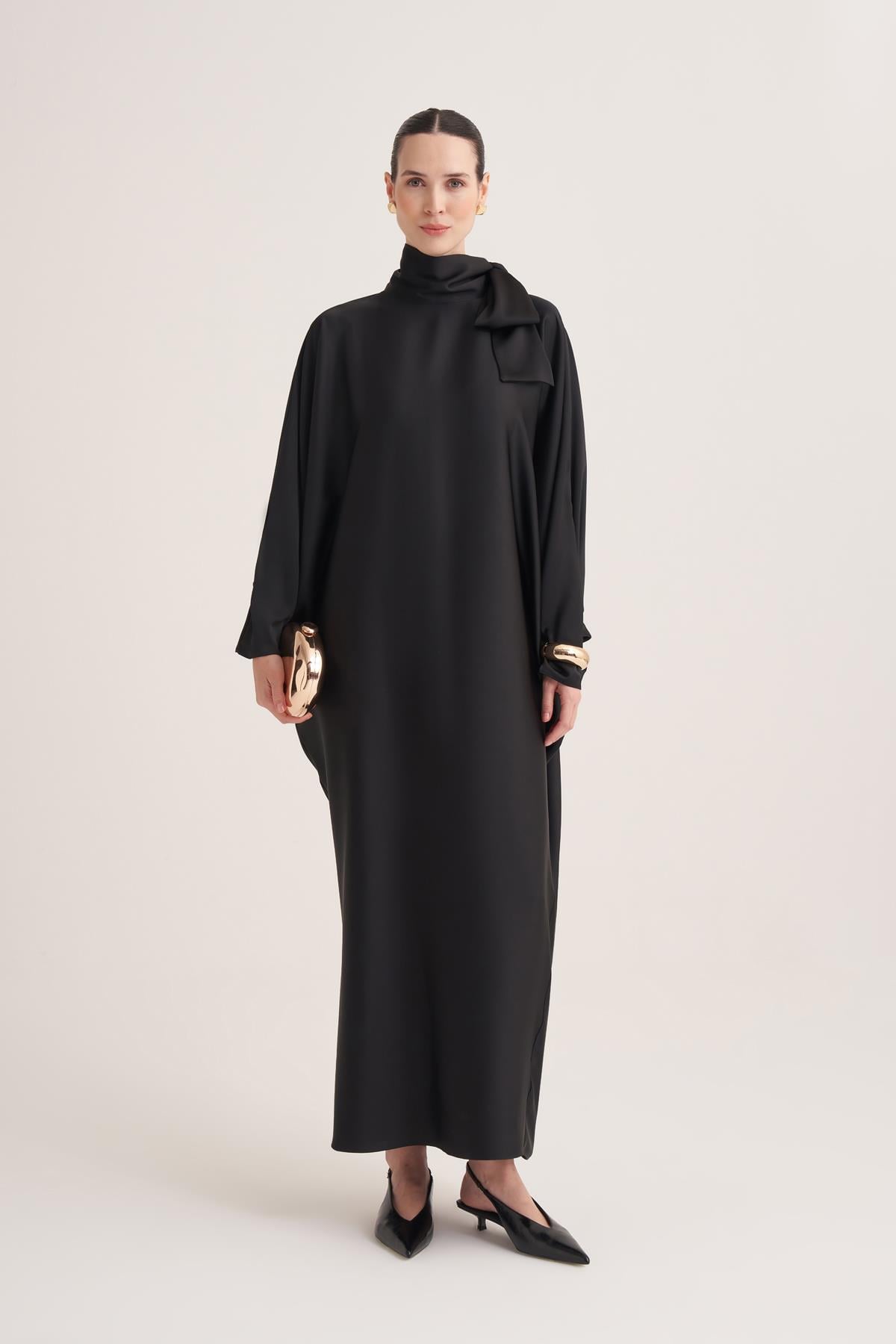 SOPHIE SATIN DRESS-BLACK