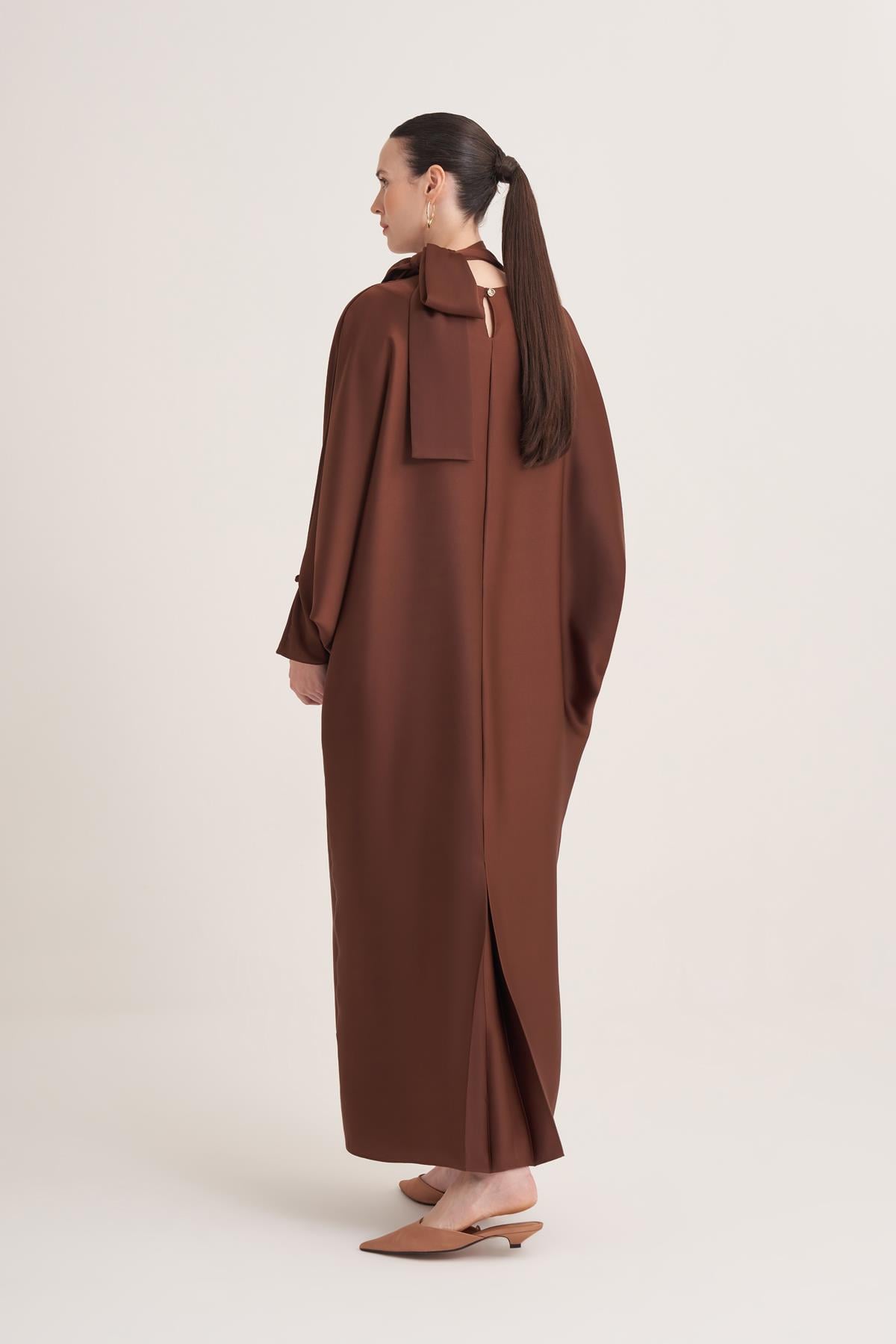 SOPHIE SATIN DRESS-BROWN
