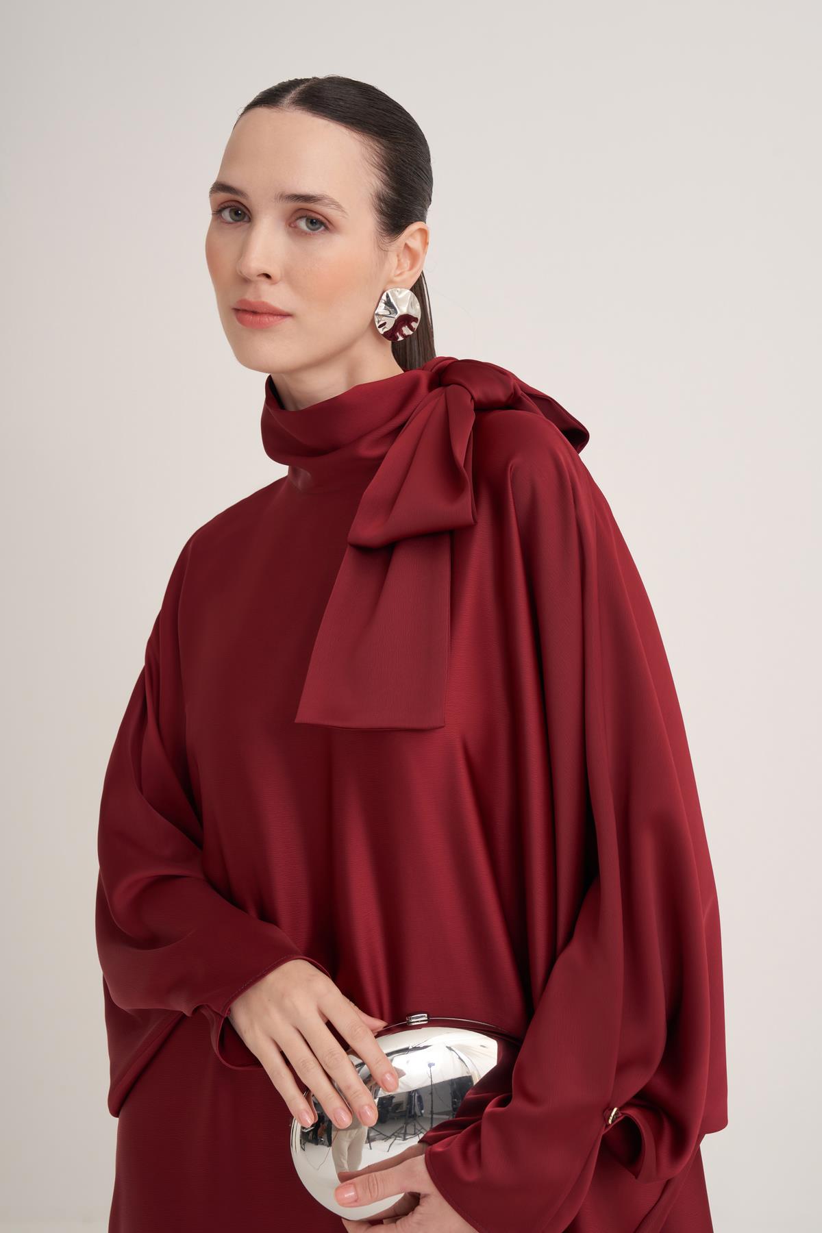 SOPHIE SATIN DRESS-BURGUNDY