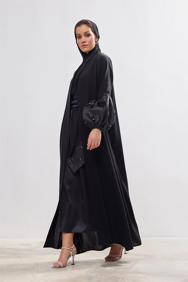 Taffeta Details Abaya - BLACK
