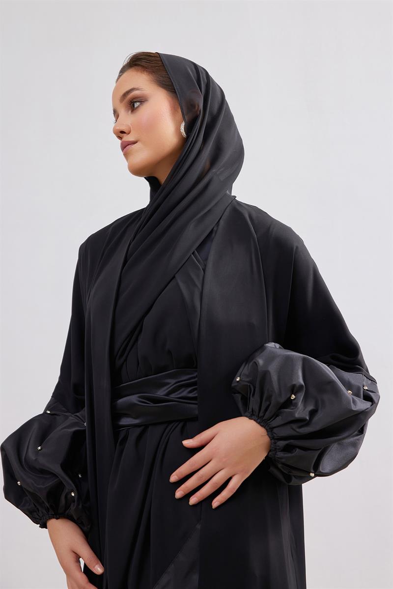 Taffeta Details Abaya - BLACK