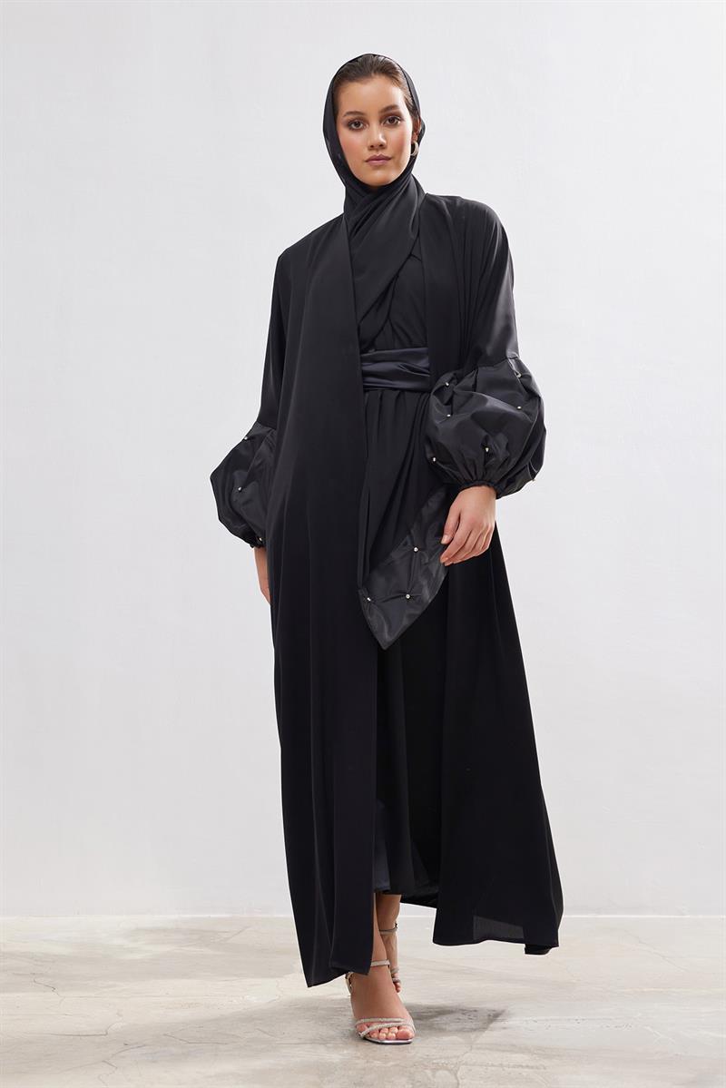 Taffeta Details Abaya - BLACK