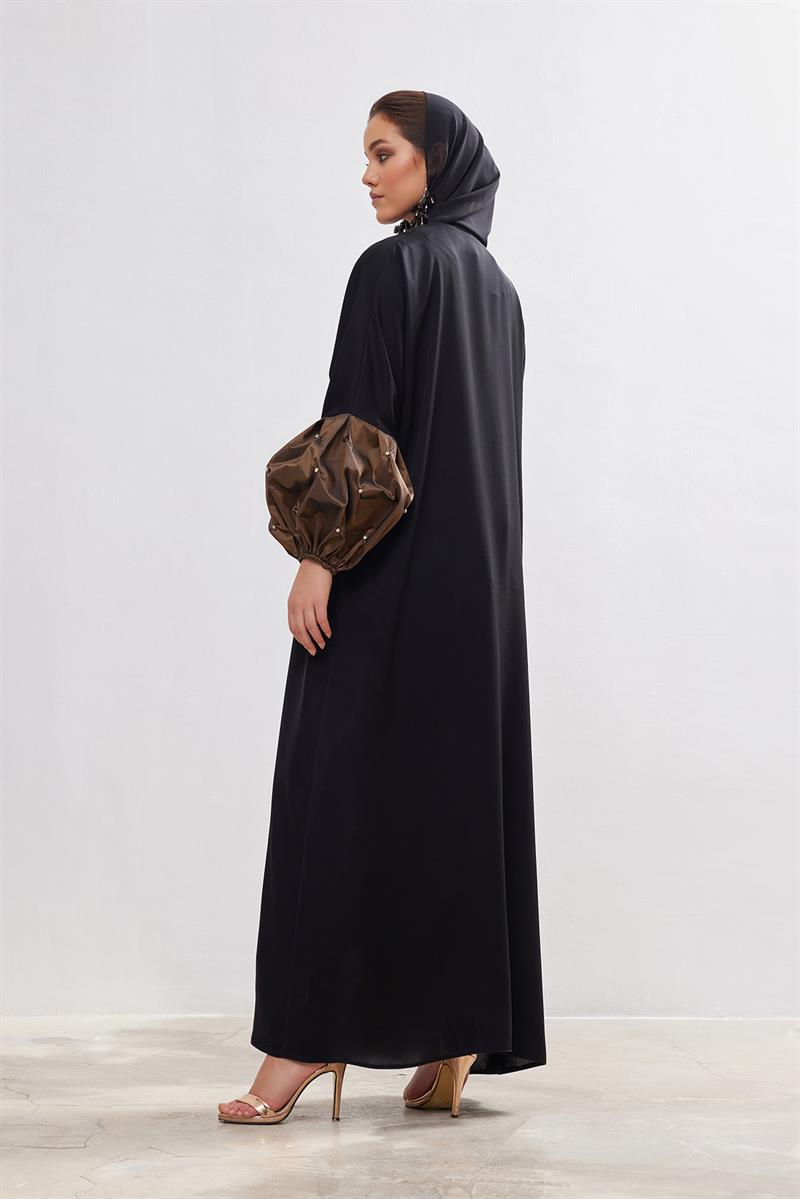 Taffeta Details Abaya - BROWN-BLACK