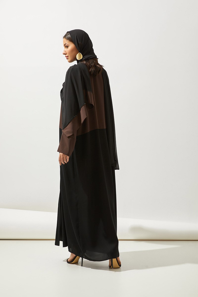 TWO COLOR ABAYA HANDMADE-BLACK BROWN