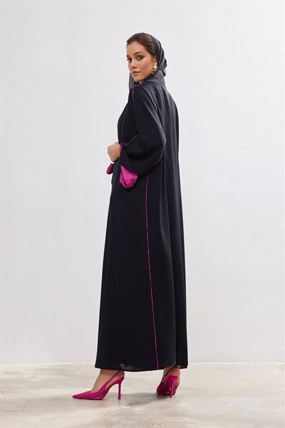 Arwa Abaya Set - BLACK-FUCHSİA
