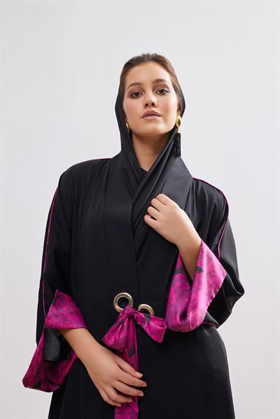 Arwa Abaya Set - BLACK-FUCHSİA