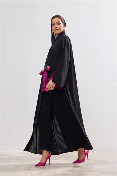 Arwa Abaya Set - BLACK-FUCHSİA