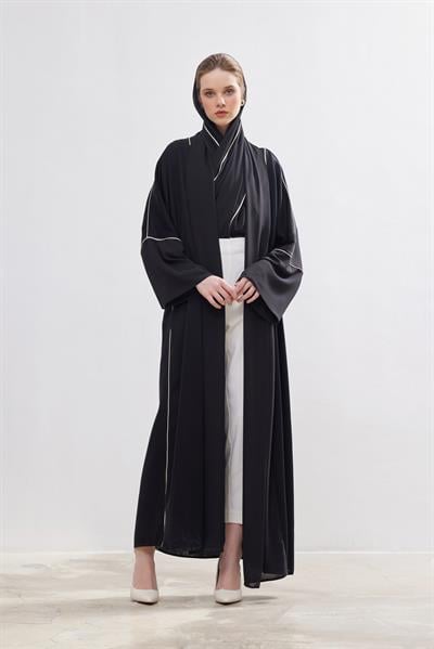 Beige Line Abaya - BLACK