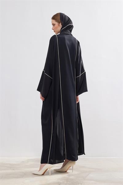 Beige Line Abaya - BLACK
