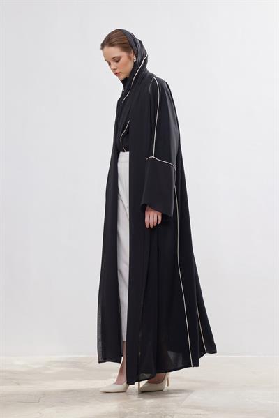 Beige Line Abaya - BLACK