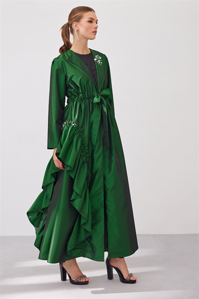 Bella Tafta Abaya - Emerald Green