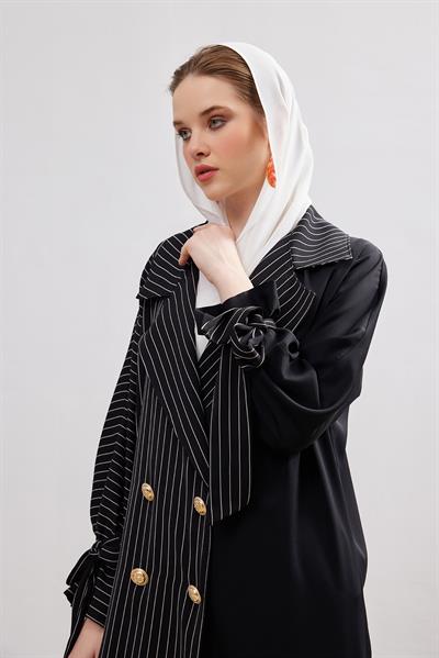 Black Line Trench Abaya - BLACK