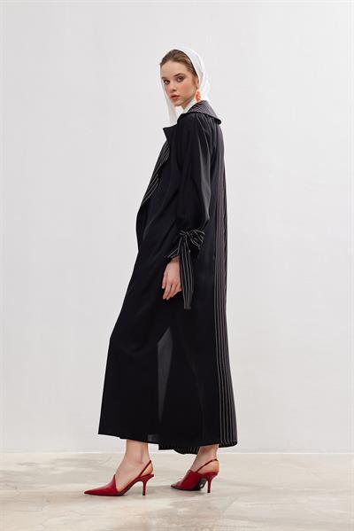 Black Line Trench Abaya - BLACK