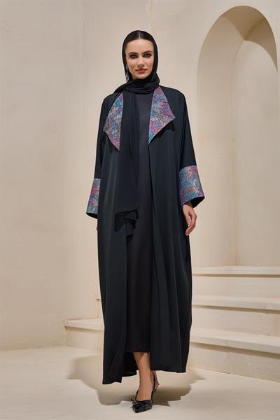 BROCADE MIX ABAYA BLACK
