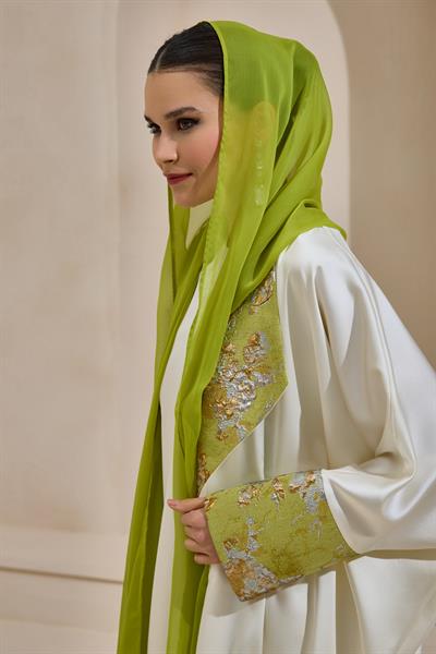 BROCADE MIX ABAYA ECRU