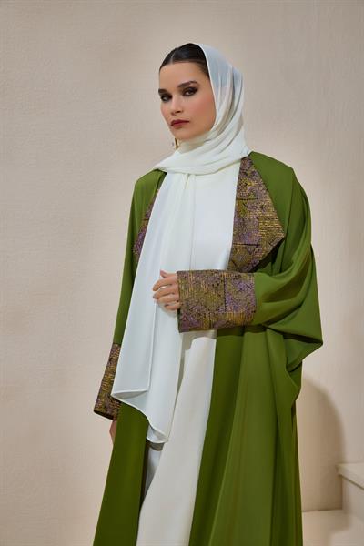 BROCADE MIX ABAYA LIGHT GREEN