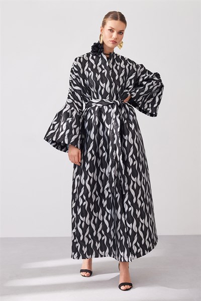 Brokar Abaya - Black Grey
