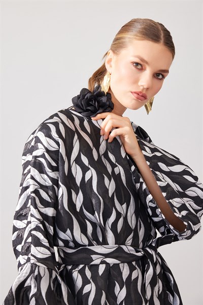 Brokar Abaya - Black Grey