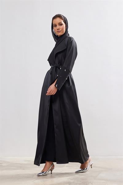 Charm Satin Abaya - BLACK