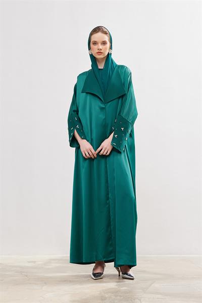 Charm Satin Abaya - GREEN
