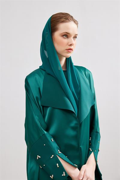 Charm Satin Abaya - GREEN