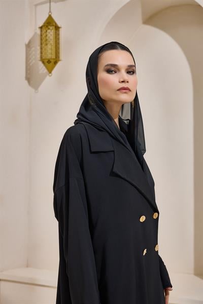 CREPE TRENCH ABAYA BLACK