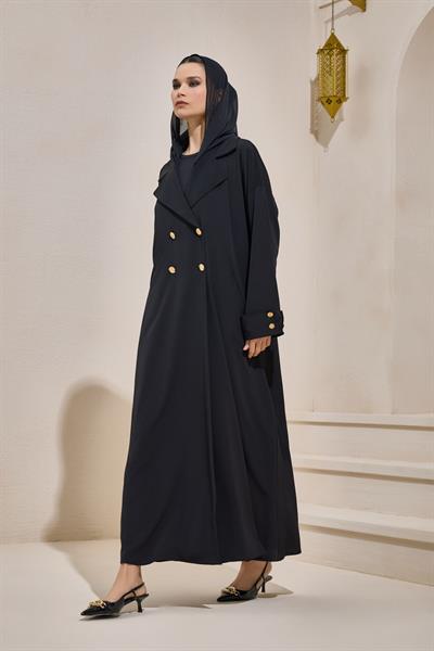 CREPE TRENCH ABAYA BLACK