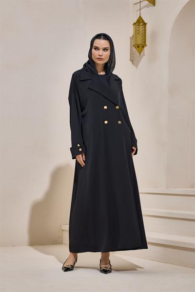 CREPE TRENCH ABAYA BLACK