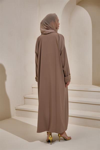 CREPE TRENCH ABAYA LIGHT BROWN