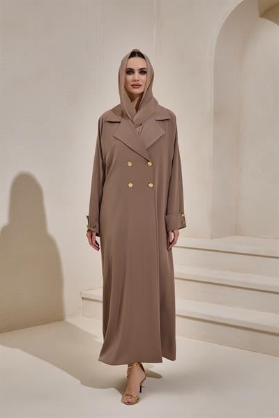 CREPE TRENCH ABAYA LIGHT BROWN