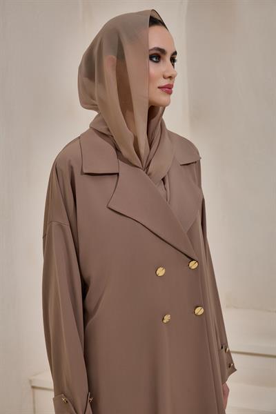 CREPE TRENCH ABAYA LIGHT BROWN