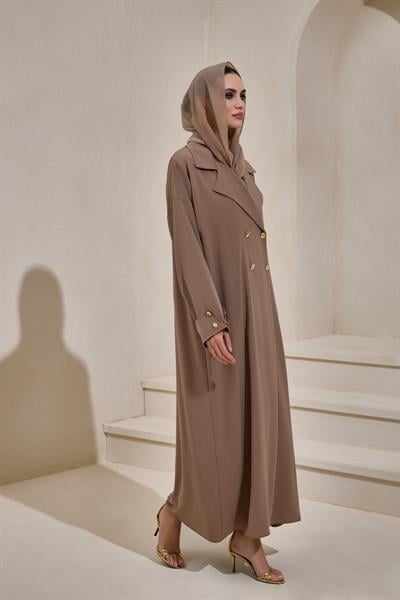 CREPE TRENCH ABAYA LIGHT BROWN