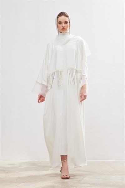 Crystal Stone Abaya - WHITE
