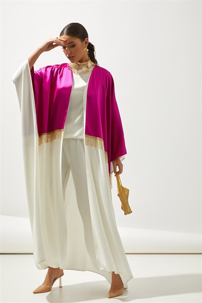 DESERT ABAYA HANDMADE -WHITE PINK
