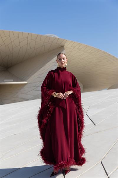 DİVA FEATHER KAFTAN BURGUNDY