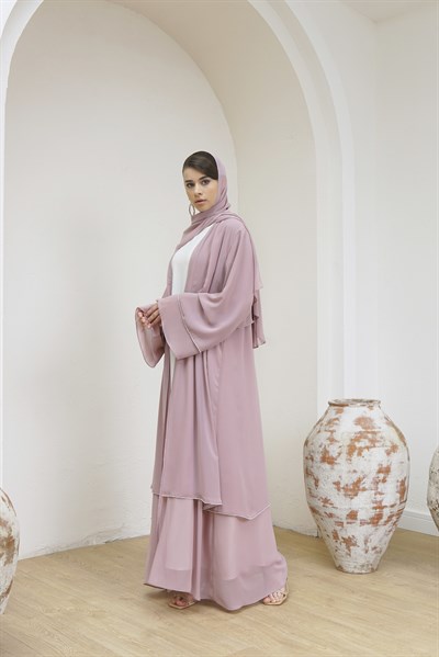DOUBLE CHIFFON ABAYA - POWDER