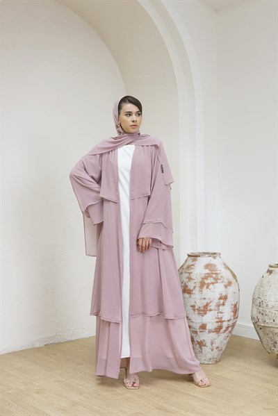 DOUBLE CHIFFON ABAYA - POWDER