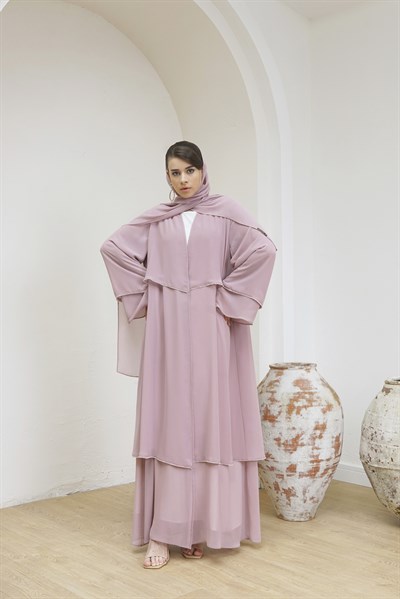 DOUBLE CHIFFON ABAYA - POWDER