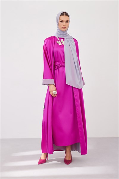 DOUBLE FACE ABAYA SET-FUCHSIA